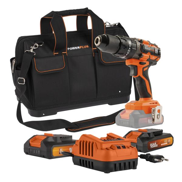 Schroef-, klopboormachine borstelloos 20V - incl. 1 batterij 20V 2.0Ah, 1 batterij 20V 4.0Ah, lader en gereedschapstas