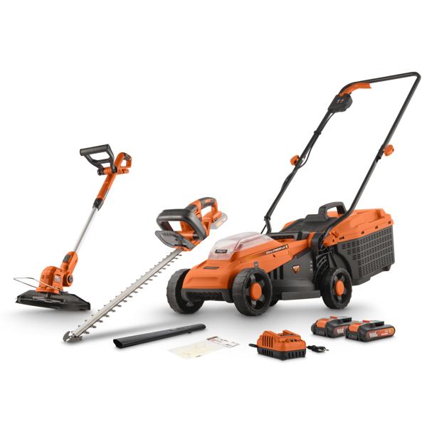 Garden tool set brushless 3 items - incl. battery 2 x 20V 3.0Ah, charger and trimmer blades