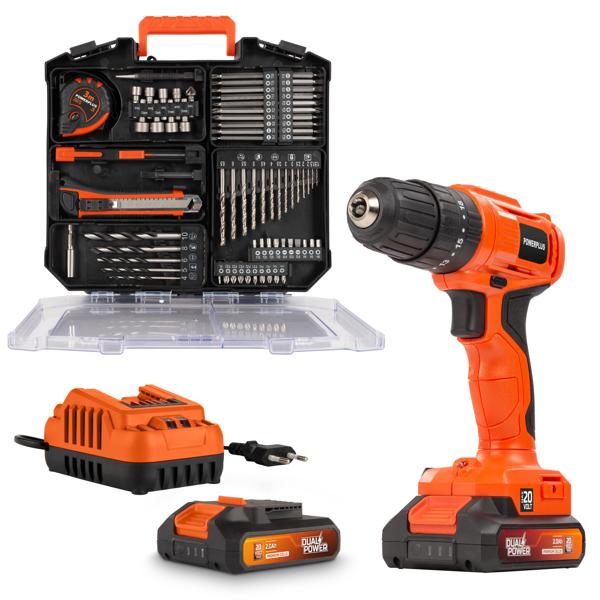 Impact drill - screwdriver 20V - incl. 2 batteries 20V 2.0Ah and charger - 78 acc.