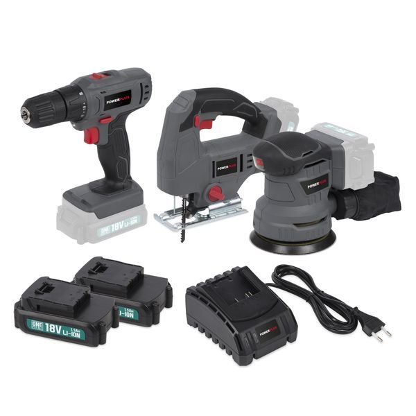 Home power tool set 3 items - incl. 2 batteries 18V 1.5Ah and charger