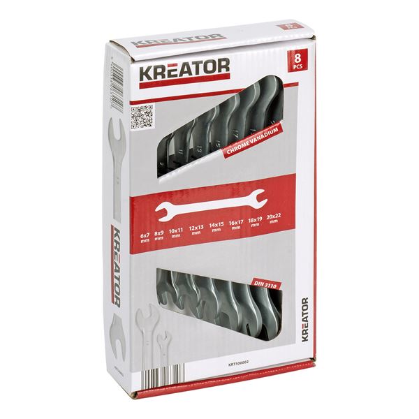 Kreator - KRT500002 - Spanner set - 6-22mm double open-end - 8 pcs - Varo