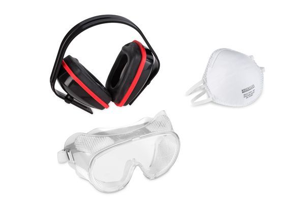 Sicherheitsset Schutzbrille, Staubmaske und Ohrenschützer