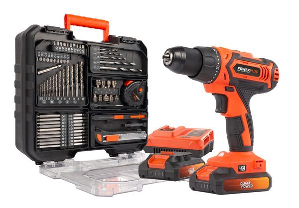 Drill - screwdriver 20V - incl. 2 batteries 20V 2.0Ah and charger - 78 acc.