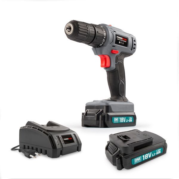 Drill - screwdriver 18V - incl. 2 batteries 18V 1.5Ah and charger