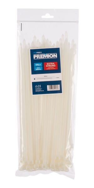 Cable ties white 300x7,6mm - 100 pcs