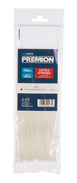 Cable ties white 2,5x200mm - 100 pcs