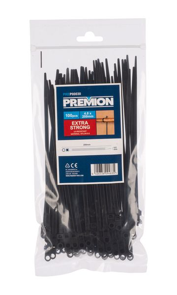 Eyelet cable tie black 200x4,8mm - 100 pcs