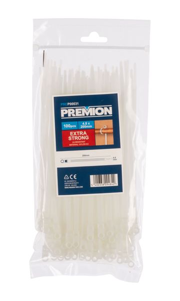 Eyelet cable tie white 200x4,8mm - 100 pcs